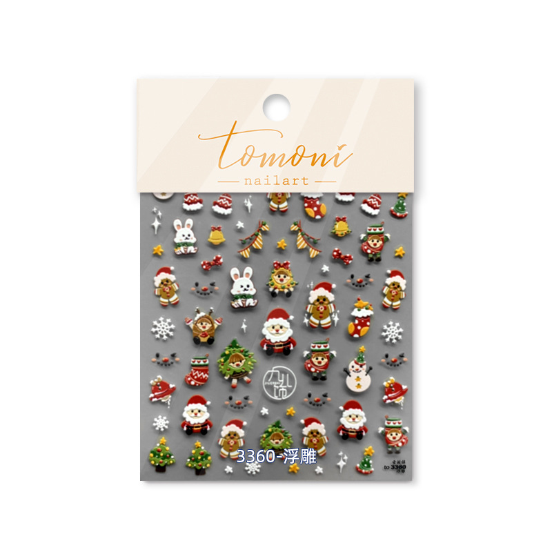 Tomoni en relieve pegatinas de uñas populares pegatinas de uñas vintage fábrica al por mayor japonés Navidad pingüino muñeco de nieve 3354