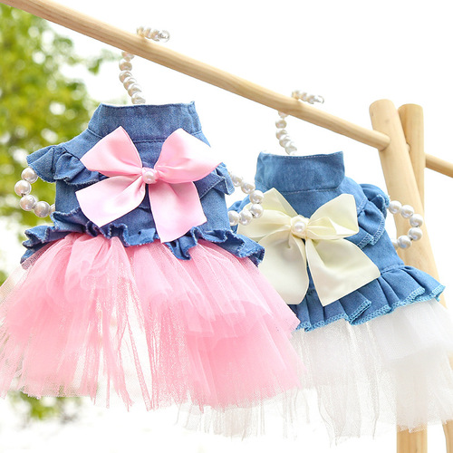 Spring, summer and autumn new dog, pet and cat clothing supplies, Korean style denim skirts, spring and summer clothing manufacturers wholesale
