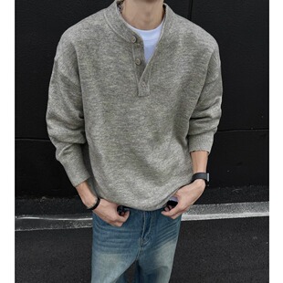 American-style handsome Henry collar sweater men's 2024 new autumn and winter lazy feeling old money wind sweater sweater coat