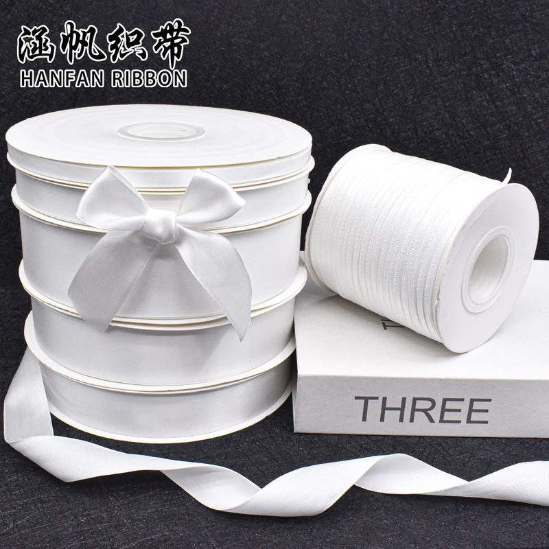 White 0.3~5cm Wide Encrypted Ribbon for Handmade DIY Rose Flower Bows, Cross-Border Best-Selling Item