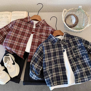 [Navy Blue and Red] Boys' Spring and Autumn Wear Long-Sleeved Shirts 2025 Spring Wear Korean Style Children's Style Shirts