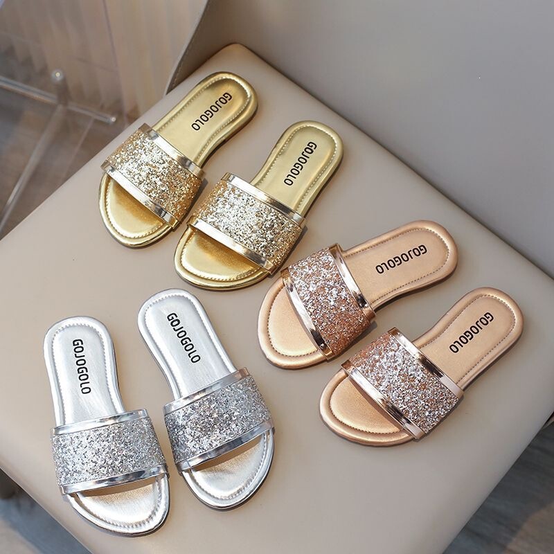 2026 New Summer Style Girls' Korean-Style Sparkling Rhinestone Slippers, Fashionable Summer Sandals Suitable for Outdoor Parties