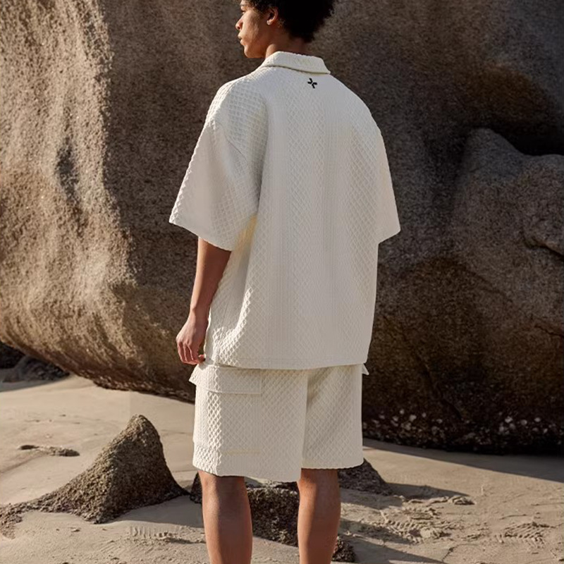 Texturizado polo con solapa de manga corta, hombre de verano, camiseta deportiva casual, chaqueta grande, tendencia suelta