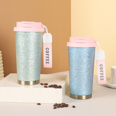 ハイエンド軽チタンコーヒーカップ保温カップ高颜値携帯ダブルドリンクカップロープ車載ストロー保温カップ