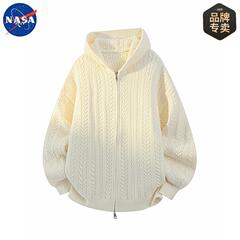 NASA品牌秋冬季肌理感开衫连帽毛衣男女情侣休闲简约百搭宽松外套