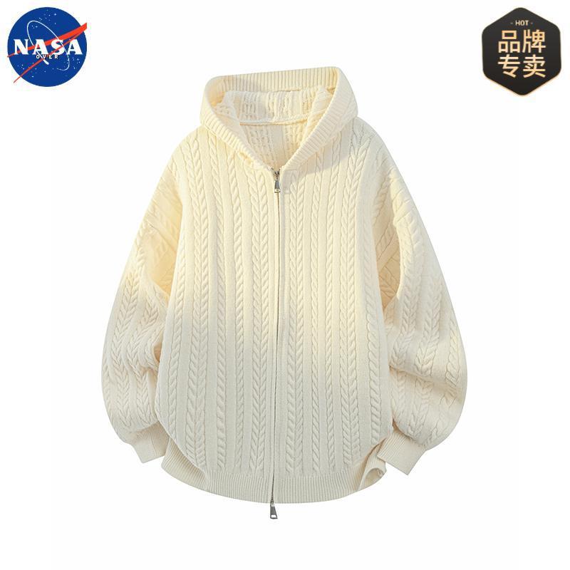 NASA品牌秋冬季肌理感开衫连帽毛衣男女情侣休闲简约百搭宽松外套|undefined
