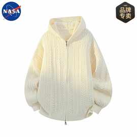NASA品牌秋冬季肌理感开衫连帽毛衣男女情侣休闲简约百搭宽松外套