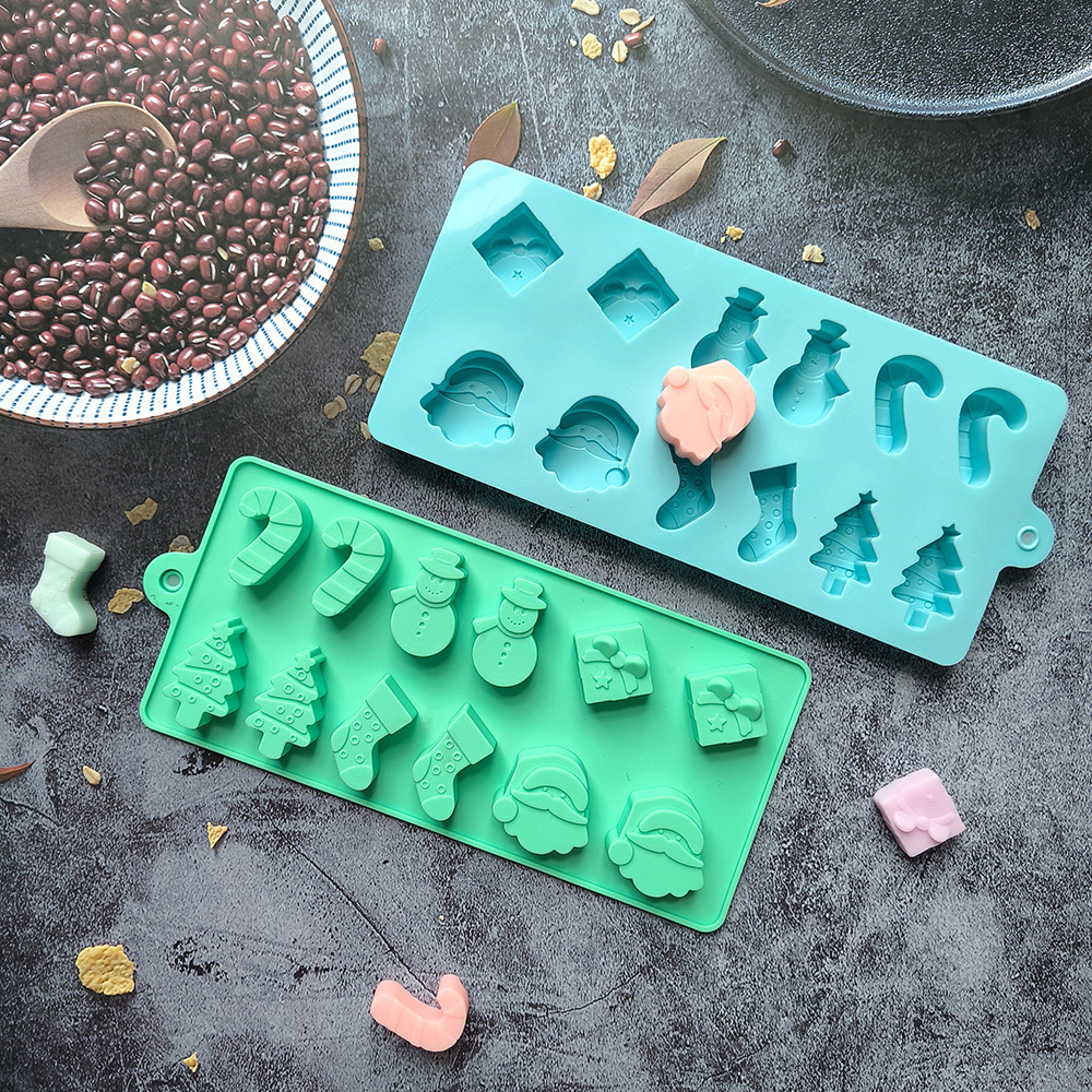 12 molde de pastel de silicona chocolate de Navidad 451 muñeco de nieve calcetines árbol DIY dulces moldes de hielo para hornear