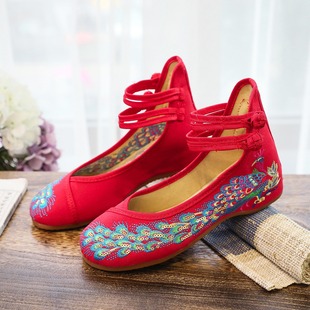 Single shoes ethnic style sequins peacock embroidered shoes cloth shoes women's shoes mixed batch shoes zero batch tendon soft bottom dance shoes