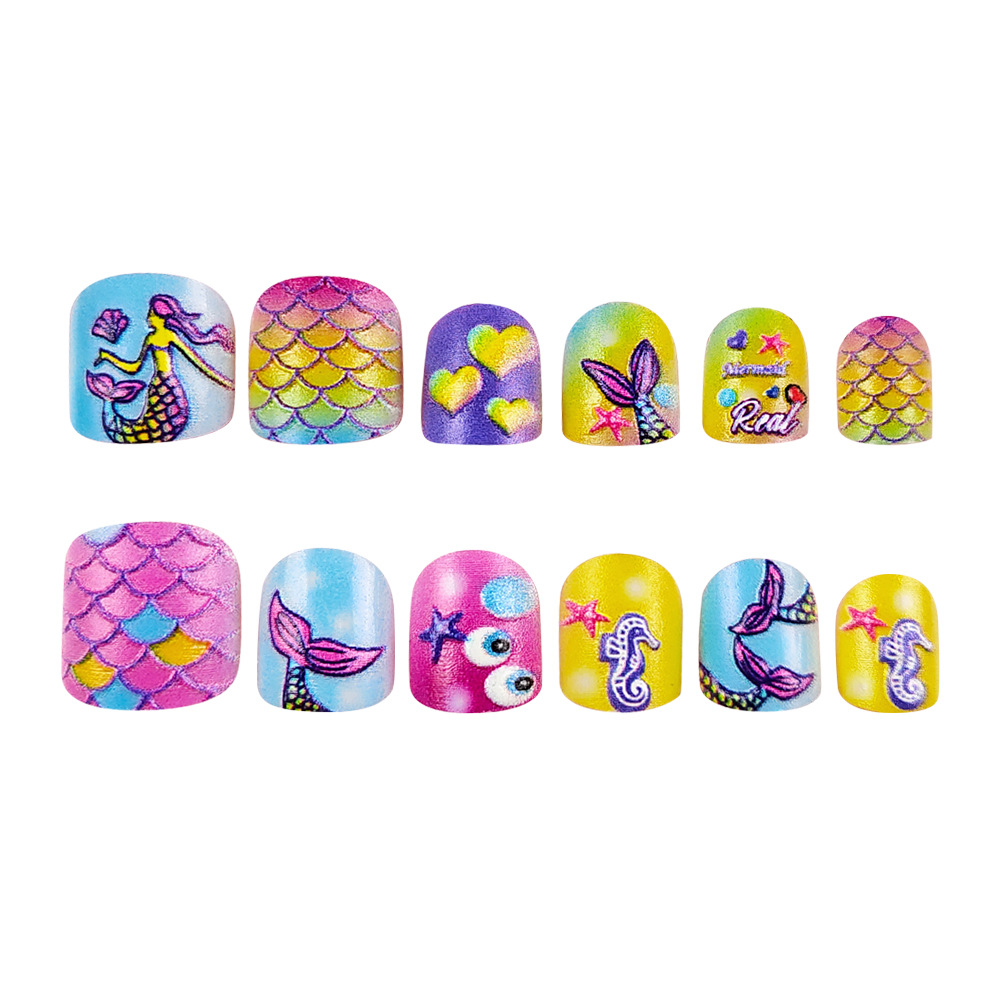 Transfronterizos lindos niños divertidos manicure sirena cuento de hadas parches de uñas 12 piezas de cartón para niños usar uñas image 6