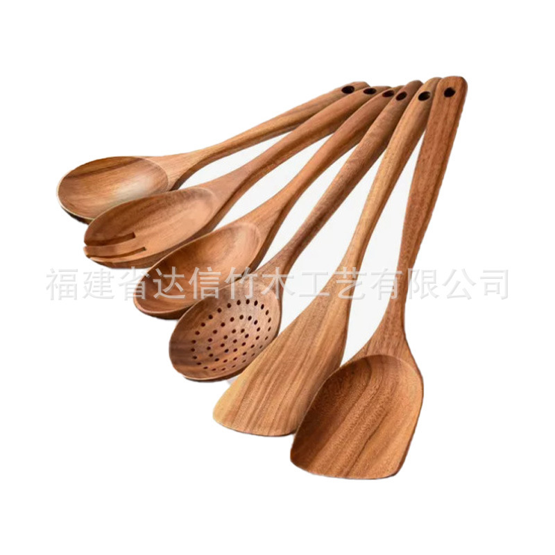 クロスボーダークッキングセット アカシア材キッチン用品 長柄スパチュラ 無垢材スパチュラ スプーンとフォーク ノンスティックキッチン 10点セット|undefined