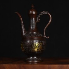 仿古龙把福字壶铜酒壶 古玩铜器收藏铜摆件 家居装饰工艺品批发