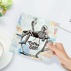跨境咖啡杯里的骷髏SunCatcher彩虹鐳射靜電玻璃貼防鳥類撞擊裝飾