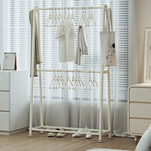Bedroom Floor Hanger Household Storage Rack Cream Style Iron Double Layer Coat Rack Bed Artifact for Clothes