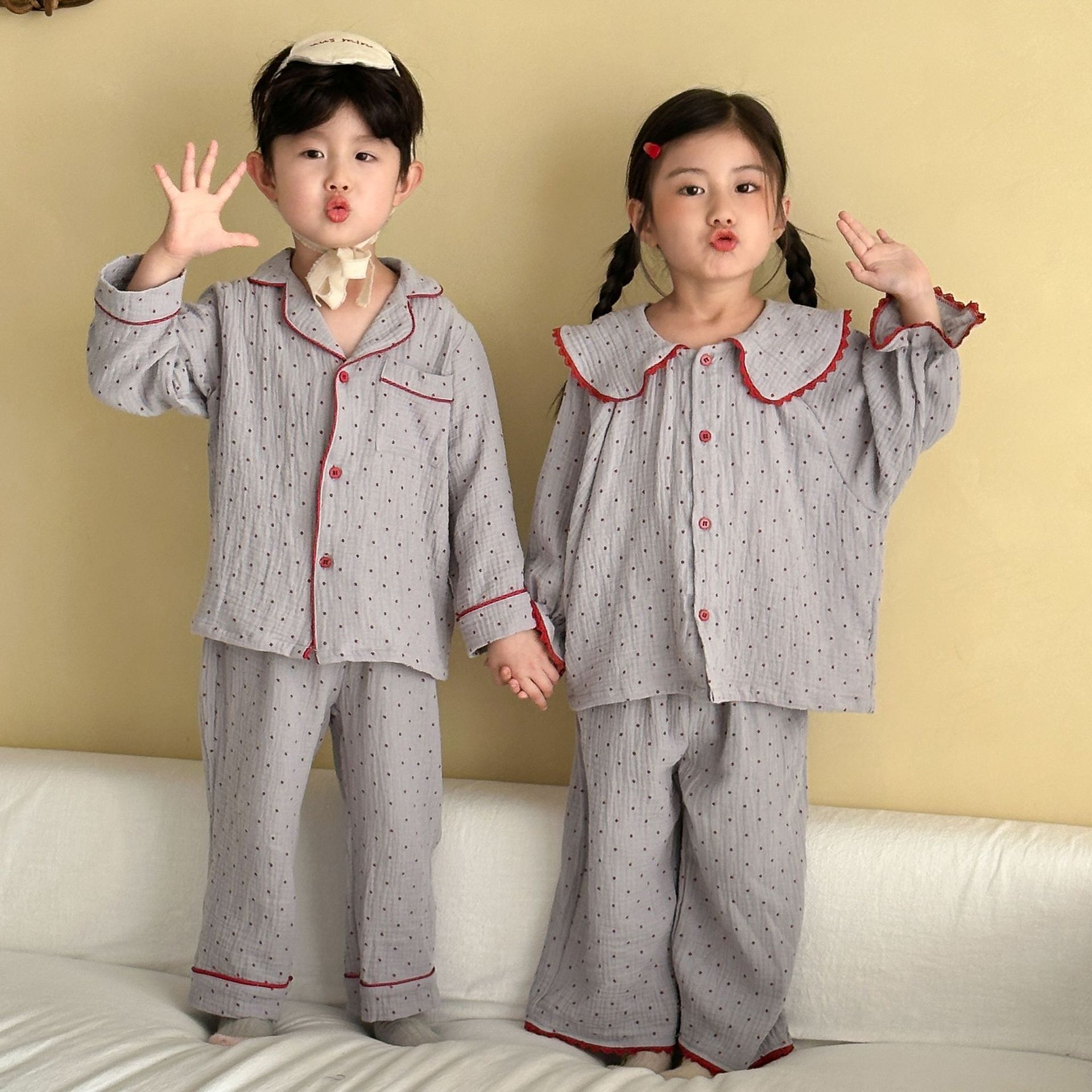 Children's Pajamas Boys' Pure Cotton Gauze Class a 2026 New Spring and Autumn Baby Long-Sleeve Set Girls' Loungewear