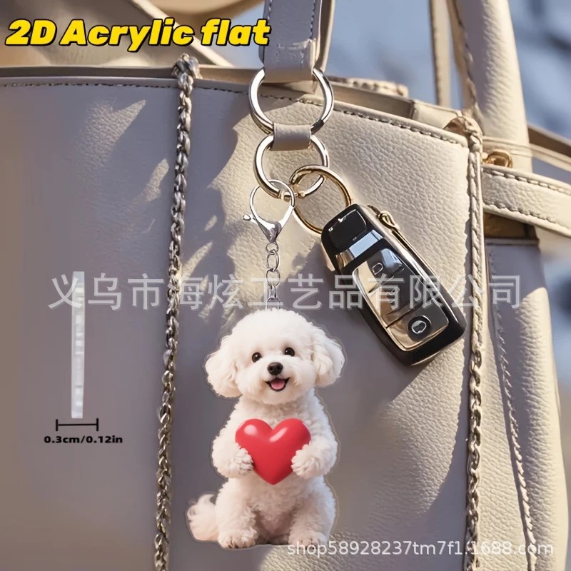Transfronterizo Xinping San Valentín amor lindo bichón llavero plano acrílico colgante mochila colgante decoración colgante