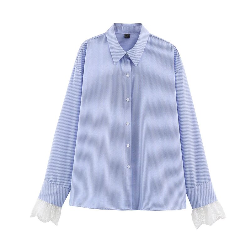 2026 Autumn Women's Lace-Trimmed Striped Long-Sleeve Shirt 11443 2026 Autumn Women's Lace-Trimmed Striped Long-Sleeve Shirt 11443