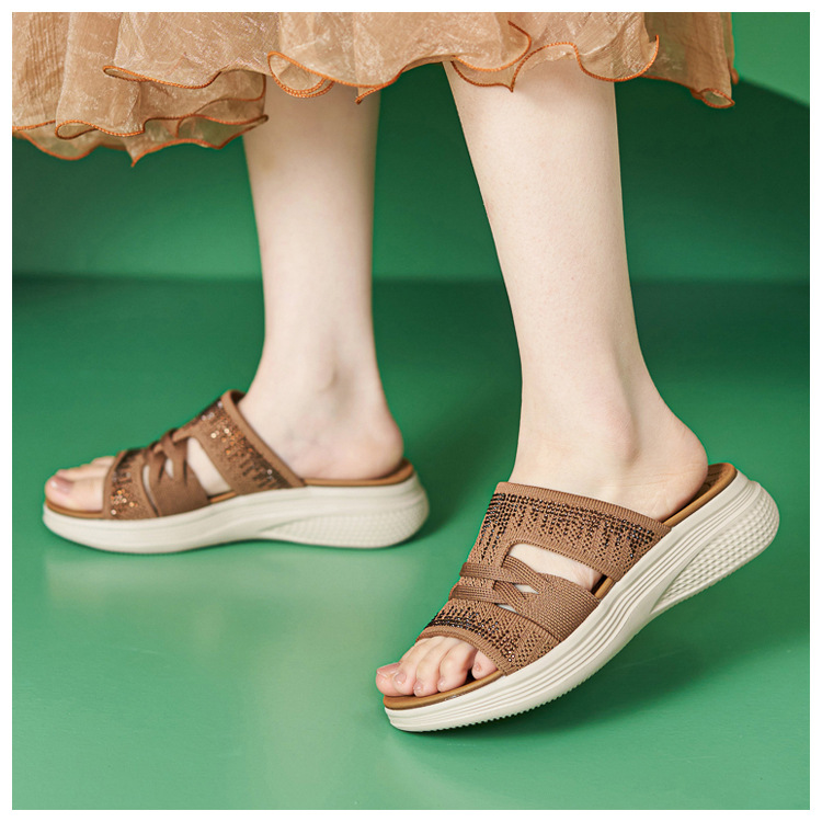 Dép sandal nữ xỏ ngón đế bệt đính đá lấp lánh — màu nâu, màu đen, xanh lam, màu mơ chi tiết 17