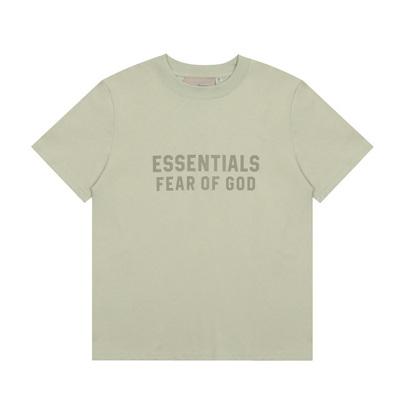 Cross-border FOG Multi-line ESENTIALS Flock Printed Letter Short-Sleeve Retro American Summer Couple T-Shirt Hombre