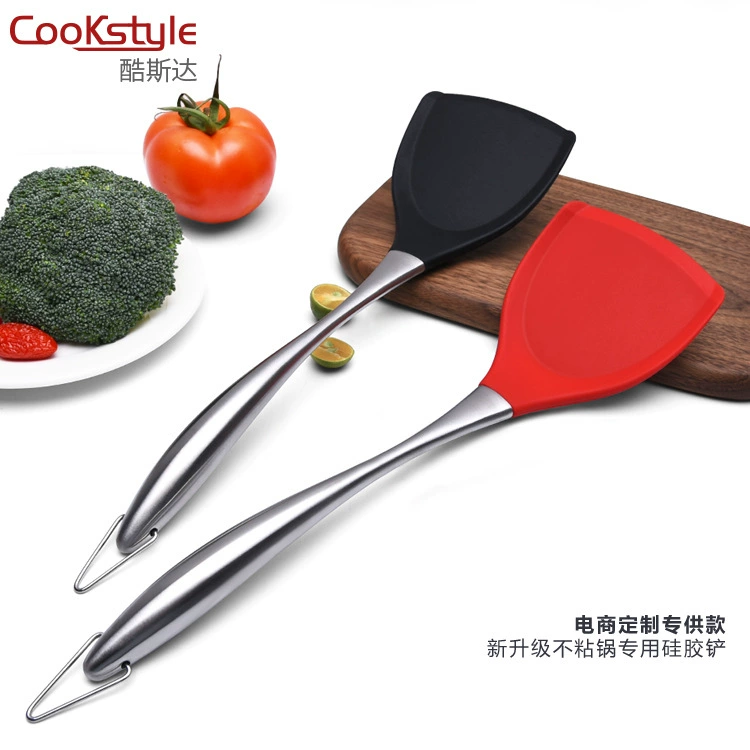 Силиконовая кухонная лопатка CookStyle, нержавеющая сталь, усиленная толстая, термостойкая (чёрная)