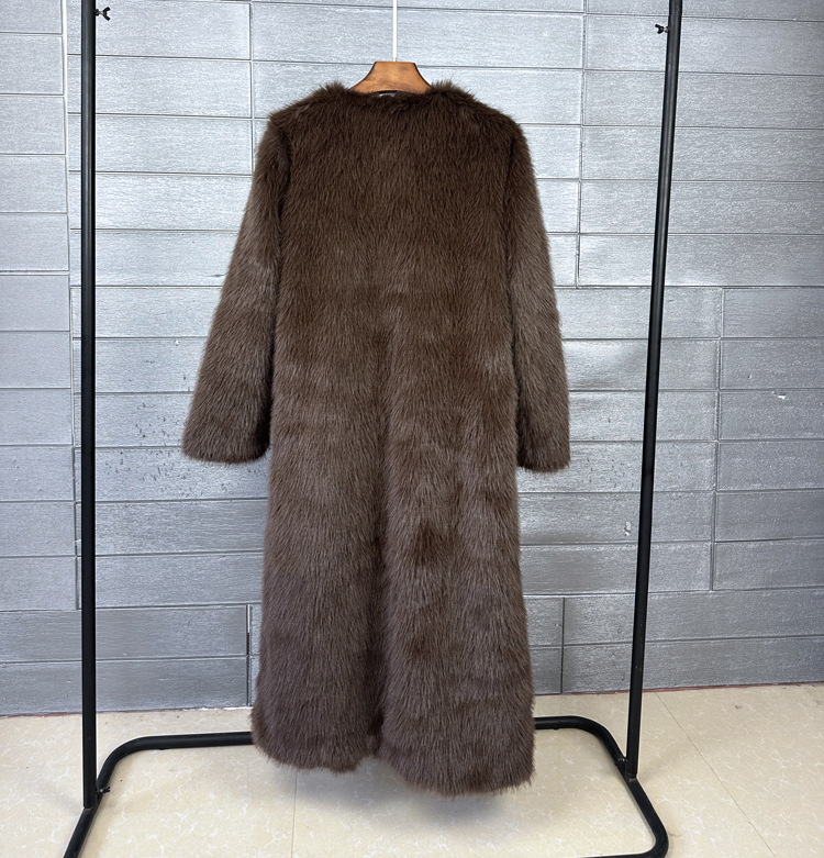 Women's Long Faux Fur Coat Solid Colour Korean Style Winter_voghion.com