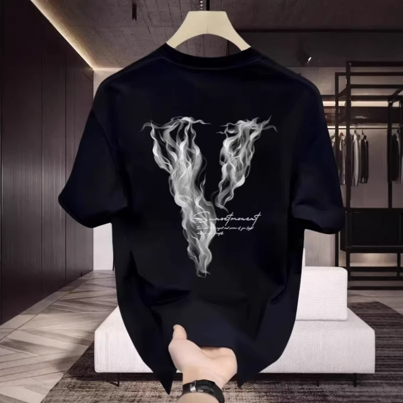 2026 New Trendy Brand Men's Pure Cotton Letter T-Shirt Round Neck Top Printed Fashion Loose Short-Sleeve Base Shirt Summer 2026 New Trendy Brand Men's Pure Cotton Letter T-Shirt Round Neck Top Printed Fashion Loose Short-Sleeve Base Shirt Summer