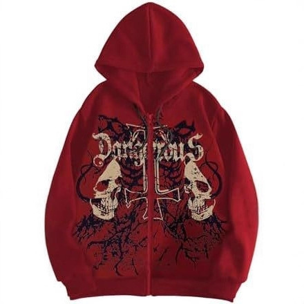 Wdirara Cross-Border Men's Everyday Casual Gothic Skull Drawstring Long-Sleeve Zip-Up Hoodie Wdirara Cross-Border Men's Everyday Casual Gothic Skull Drawstring Long-Sleeve Zip-Up Hoodie
