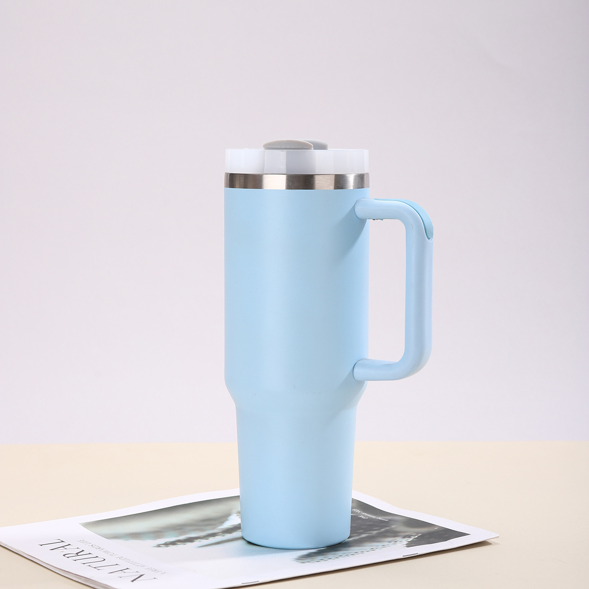 Taza térmica gigante de acero inoxidable 304 de 40 oz, con asa y pajita