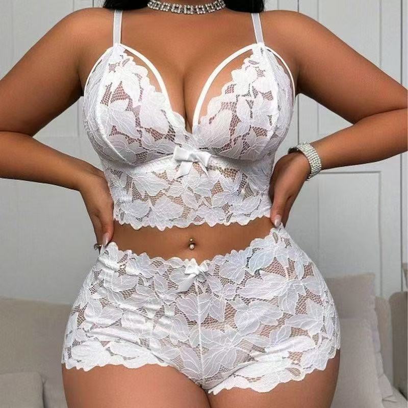 2026 New European and American Women's Lace See-Through Sexy Three-Point Midnight Hot Girl Temptation Lingerie Set Wholesale