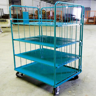 Metal Logistics Cart, Cage Cart Manufacturer Sells Four-Layer Trolley, Three-Sided Fence Folding Tool Cart