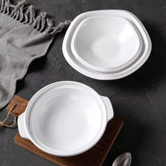 White European-style triangular five-sided plate hotel creative melamine tableware porcelain-like round double-ear high-legged serving plate soup bowl
