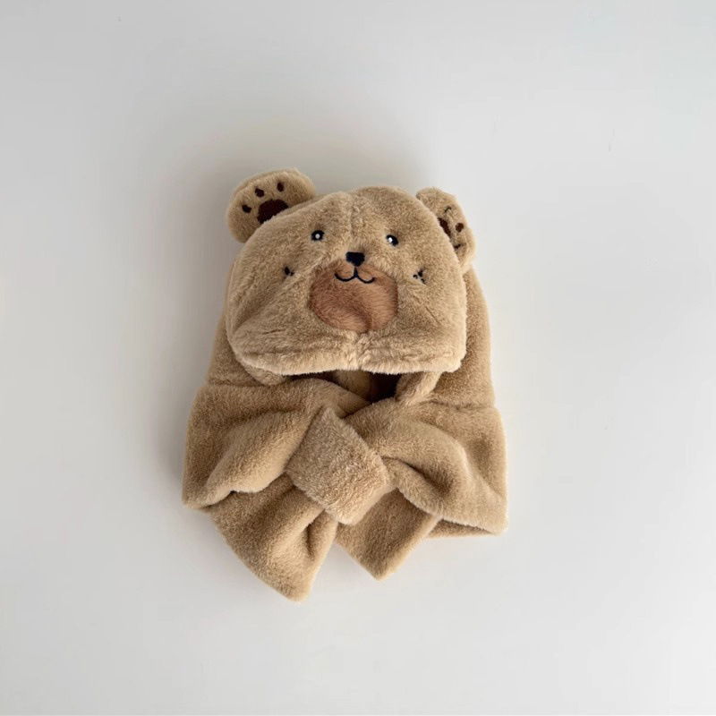 Baby Bear Hat And Scarf Set For Winter With Face Protection_voghion.com
