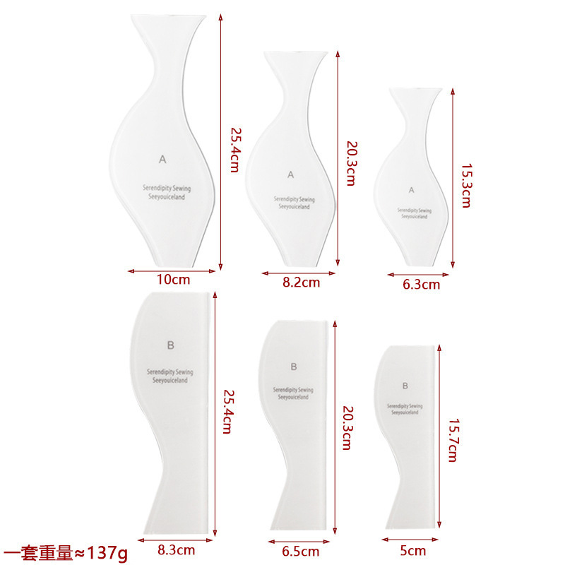 Diseño de prendas de vestir acrílico 90 ° regla de costura de tela de corte de tela doble regla de patrón de tela de corte