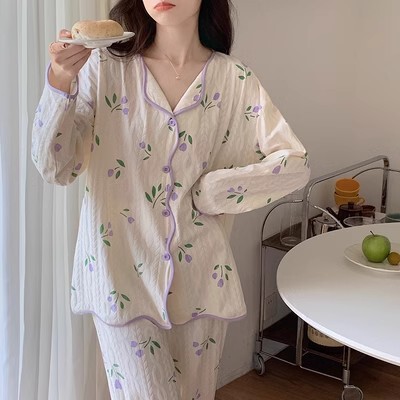 パジャマ女子春秋タイプ2025長袖ネット紅風秋紫大サイズゆるい家庭服セット秋冬|undefined