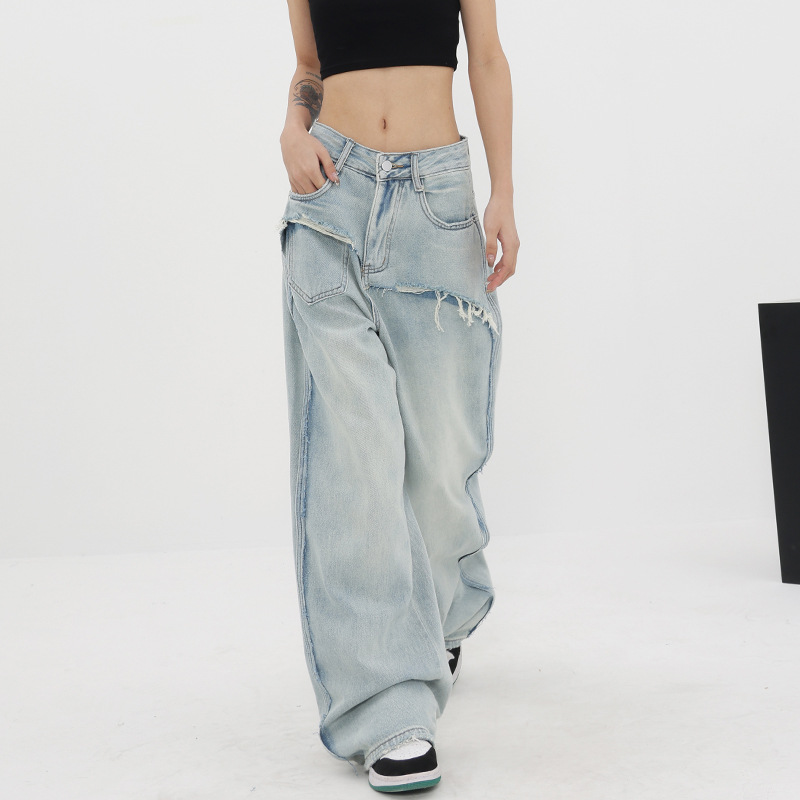 Y2K Harajuku Breites Bein 00S Lose Jeans Hosen Streetwear Stil 2023 Frühling Sommer Frauen Hohe Taille Baggy Grat Rand Denim Hosen_voghion.com