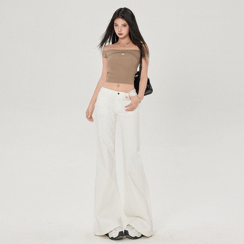 White Flared Jeans for Women, 2025 Autumn New Style, Low-Waisted, Slimming, Stretchy, Non-Tight, Hot Girl Flared Pants