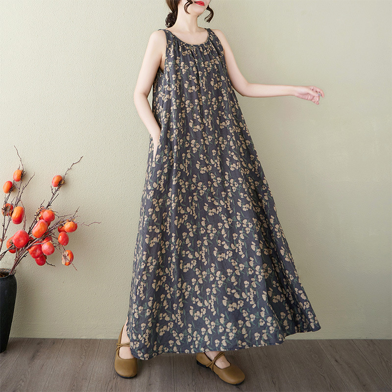 2025 Summer New plus size Free Series Relaxation Lazy Skirt Minimalist Flower Sleeveless Long dress