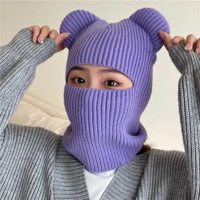 Warme Radfahren Caps Winter Gestrickte Ski Schal Hut Bär Ohr Sturmhaube Hut Bonnets Beanie für Männer Frauen Outdoor Sport Mit Kapuze – Detail 9