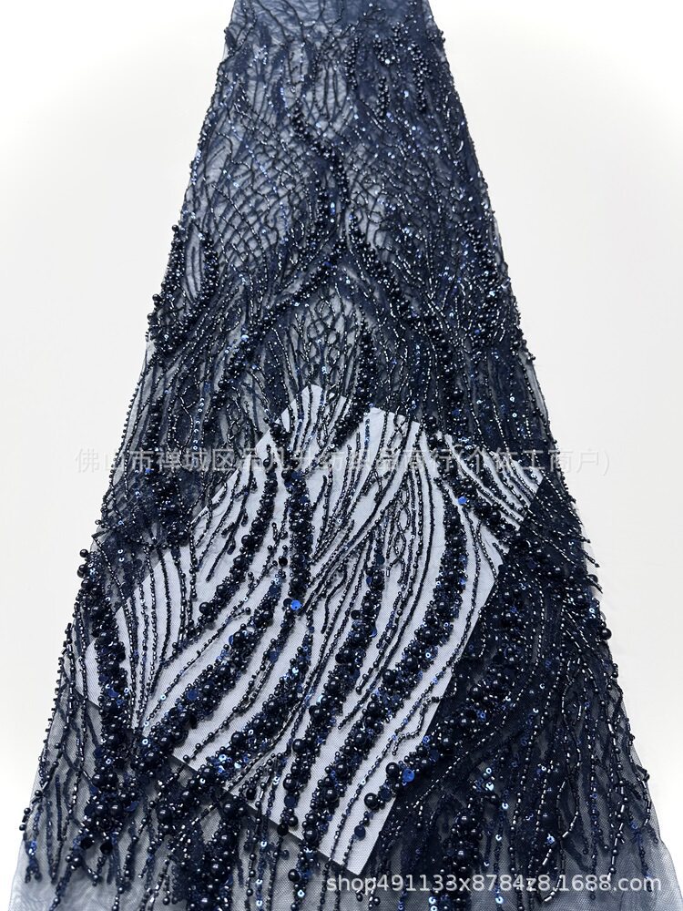 Caña, hierba de agua, tela de malla de perlas, cuentas hechas a mano, ropa de brindis, tela de vestido de noche