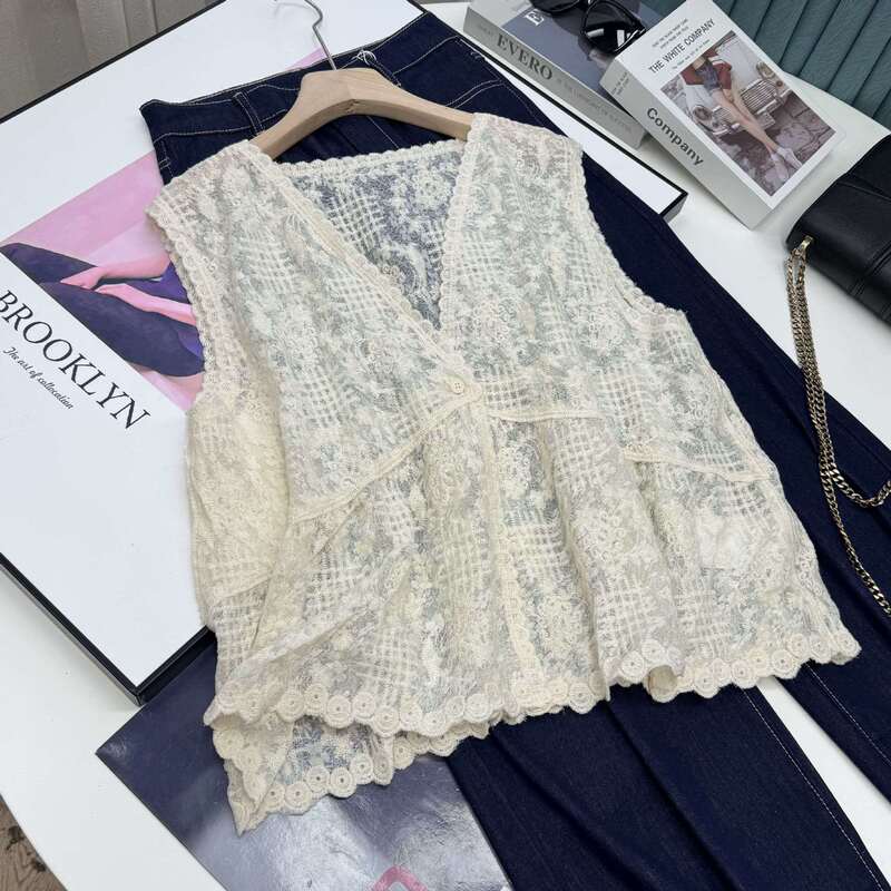 Layering Adds a Lot of Points! Lace Crochet Embroidered Loose Sleeveless Vest Cardigan Vest Top for Women