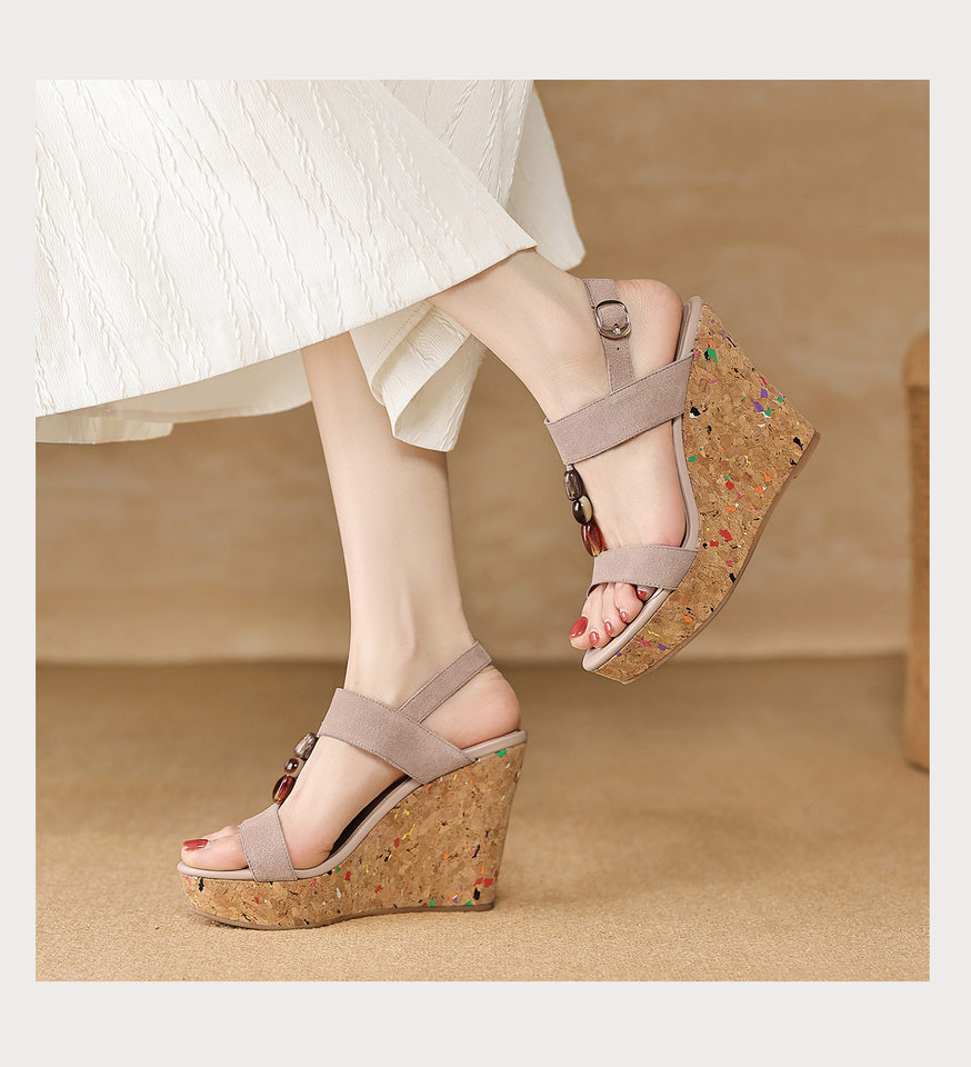 Sandal bohemian đế xuồng cao gót quai ngang hở mũi — màu hồng, màu mơ chi tiết 18