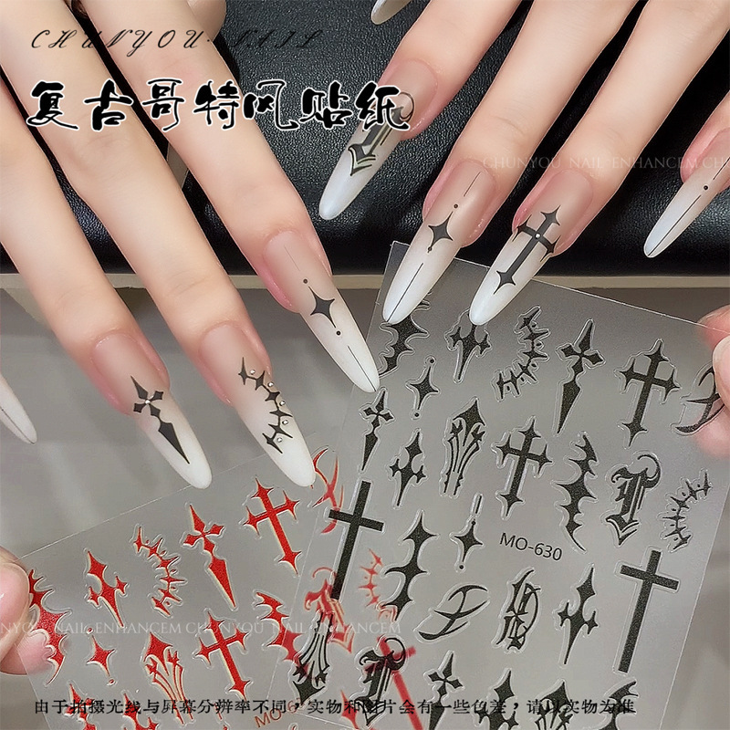 New Gothic Style Nail Stickers Black Cross Sweet Cool Spicy Girl Retro Red Halloween Nail Stickers