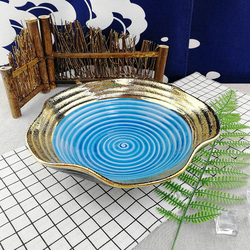 Factory Wholesale Foreign Trade Japanese Style Sushi Plate Exotic Dry Ice Tableware Creative Ceramic Slicing Plate Salad Plate