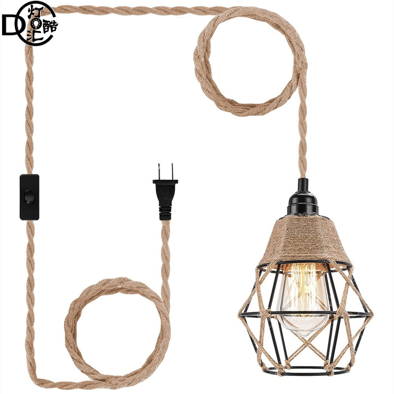 Cross-border Amazon Industrial Plug-in Chandelier with Plug Wire Hemp Rope Hanging Lamp Farmhouse Kitchen Island Restaurant Lamps Cross-border Amazon Industrial Plug-in Chandelier with Plug Wire Hemp Rope Hanging Lamp Farmhouse Kitchen Island Restaurant Lamps