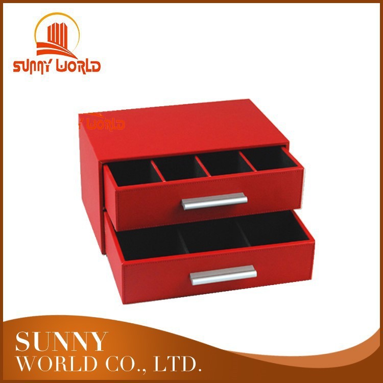 高级感皮质桌面收纳盒高端首饰项链珠宝盒pu皮革小抽屉多层礼盒