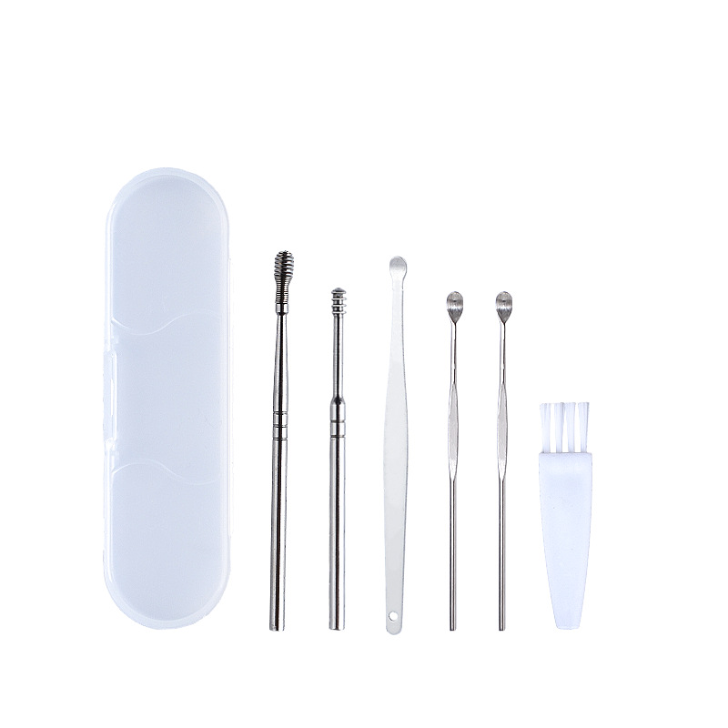 Juego de limpiadores de oídos portátiles en existencia, juego de 6 piezas, limpiadores de oídos con resorte en espiral para el hogar, herramientas para limpiar los oídos.