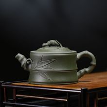 绿竹段紫砂壶原矿绿泥全手工茶壶雨中砂紫砂厂家一件代发功夫茶具