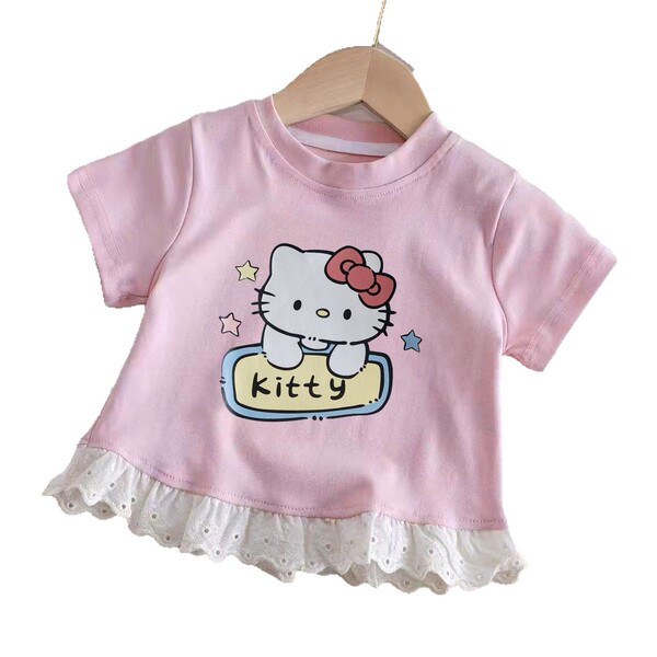 Cotton summer children's lace silk T-shirt