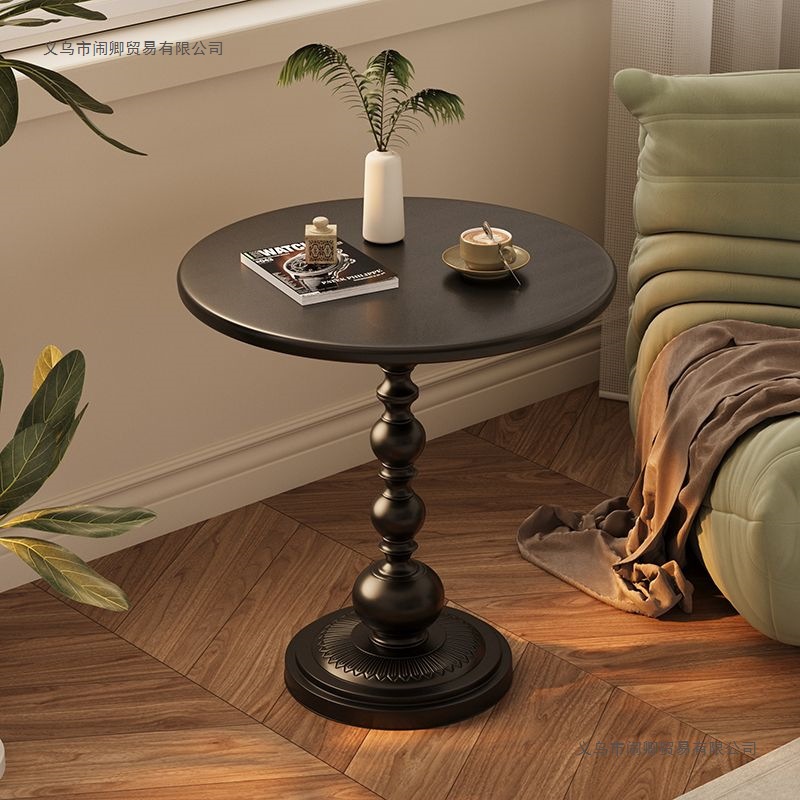 Living Room Household Small Coffee Table Side Table Retro Corner Table Wrought Iron Bedside Balcony Small Round Table Retro Bedside Table Side Table