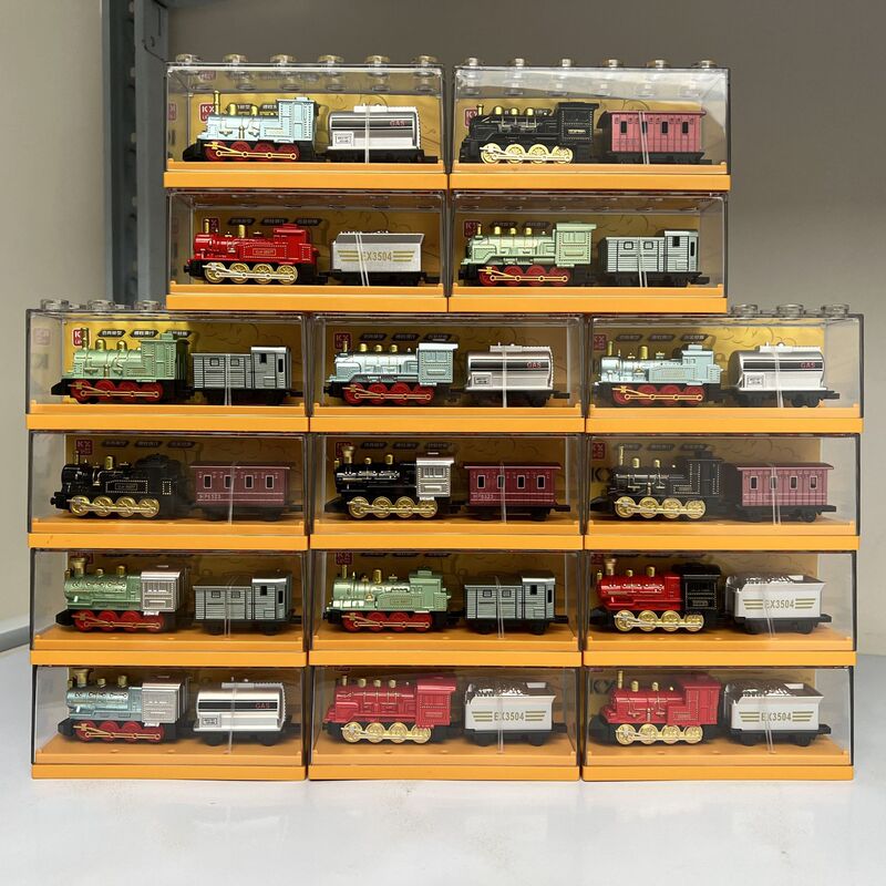 Cool Alloy Retro Steam Train with Display Box High-Speed Rail Green Leather Carriage Inertia Toy Model Children's Gift